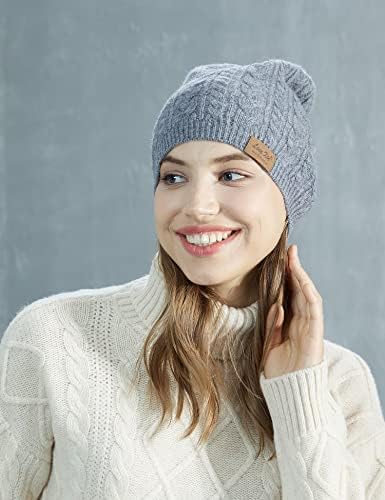 LINY XIN Kadın Bere 100 % Merinos Yün Sıcak Şapka Örgü Hımbıl Çift Katmanlı Sıcak Kaflı Kafatası Bere Kayak