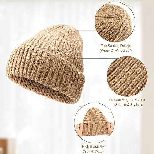 NC ZWZ Kış şapka Sıcak Örme Yün Kalın Gevşek Rahat Örme şapka (Bej)