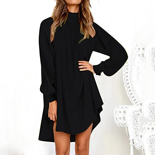 Siyah Mini Elbiseler Kadınlar için Artı Boyutu Bayan Moda Elbise Gevşek Düz Renk Uzun Kollu Elbise Elbiseler Kadınlar