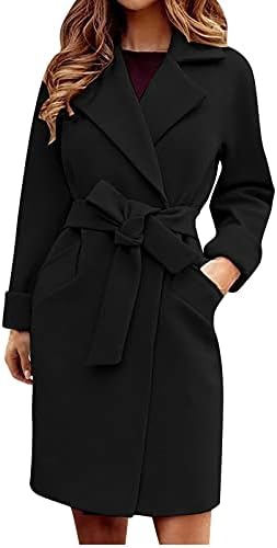Çentikli Yaka Yaka Ceket Kadınlar için Orta Uzunlukta Palto Kemer ile Uzun Ceket Şık Uzun Ceket Giyim Kemer ile