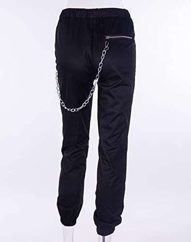 AULKEEP Bayan Hip Hop Sokak Pantolon Moda Jogger Kadınlar için Goth Harajuku Yüksek Bel Pantolon Seksi İçi Boş Siyah