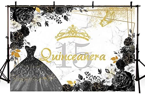 AIBIIN 7x5ft Siyah Altın Quinceanera Doğum Günü Zemin Tatlı Kız Prenses Mis Ayva Anos 15th Doğum Günü Partisi Fotoğraf