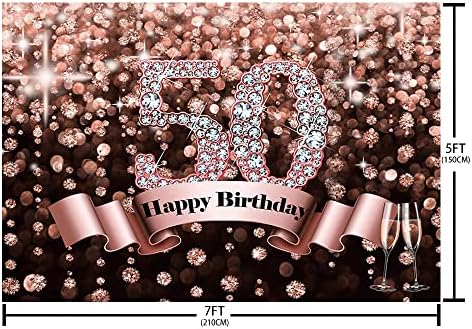 AIBIIN 7x5ft Mutlu 50th Doğum Günü Partisi Zemin Glitter Gül Altın Fotoğraf Arka Plan için Kadın Muhteşem 50 Bday