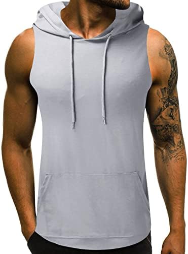 Erkek Kapşonlu Tankı Üstleri Spor Salonu Egzersiz Eğitimi Atletik T Shirt İpli Kolsuz Bodybuildng Kas Kesim T-Shirt