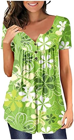 Aziz Patrick Günü Bayan Üstleri Gizlemek Göbek Tunik 2023 Yaz Kısa Kollu T Shirt Sevimli Flowy Henley Tshirt Tayt