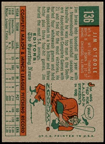 1959 Topps 136 Jim o'toole Cincinnati Kırmızıları (Beyzbol Kartı) ESKİ Kırmızılar