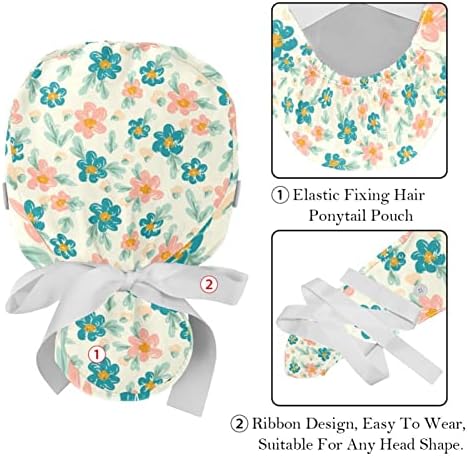 2 adet çalışma Kapağı Düğme ile kurdele Geri Suluboya Pembe Çiçek At Kuyruğu Kılıfı Şapkalar Kadınlar için