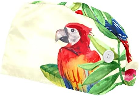 Tropikal Papağan Kuş Plam çalışma Kapağı Düğmeleri Ve Ter Bandı Ayarlanabilir Kravat Geri Şapka Kadınlar İçin