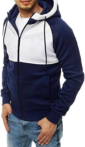 XZHDD Renk Bloğu Patchwork Hoodies Mens için, Kış Bahar Kapşonlu Ceketler Egzersiz Spor Fermuar Rahat Tişörtü Ponpon