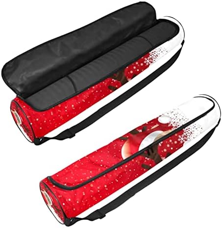 Yoga Mat Çantası, Ren Geyiği Kırmızı Şapka Kar Kar Tanesi Egzersiz Yoga matı Taşıyıcı Tam Zip Yoga Mat Taşıma Çantası