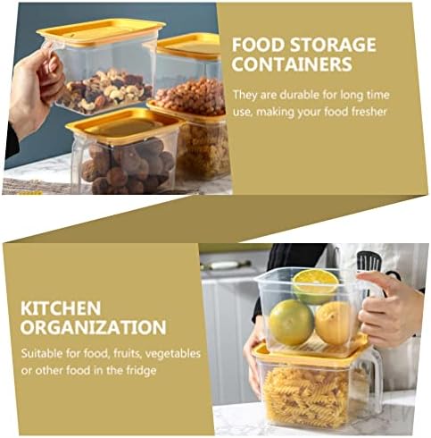 SOLUSTRE Şeffaf Konteyner 4 Adet Buzdolabı Saklama Kabı İstiflenebilir Kare Gıda saklama kapaklı kutu Kolu Buzdolabı