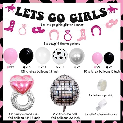 Let's Go Girls Bekarlığa Veda Partisi Süslemeleri-Siyah Lets Go Girls Banner Cowgirl Garland Balon Kemer Halkası
