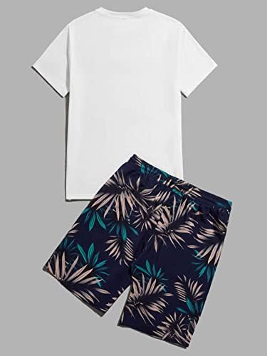 FİOXA İki Parçalı Kıyafetler Erkekler için Erkekler Tropikal Baskı Tee ve İpli Bel şort takımı (Renk: Çok Renkli,