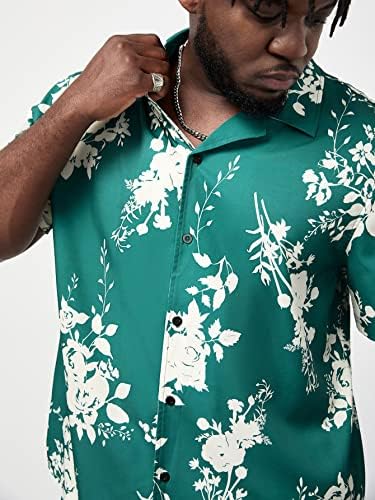Erkekler için iki parçalı Kıyafetler Erkekler Çiçek Baskı Gömlek ve Şort (Renk: Yeşil, Boyut: 3X-Large)