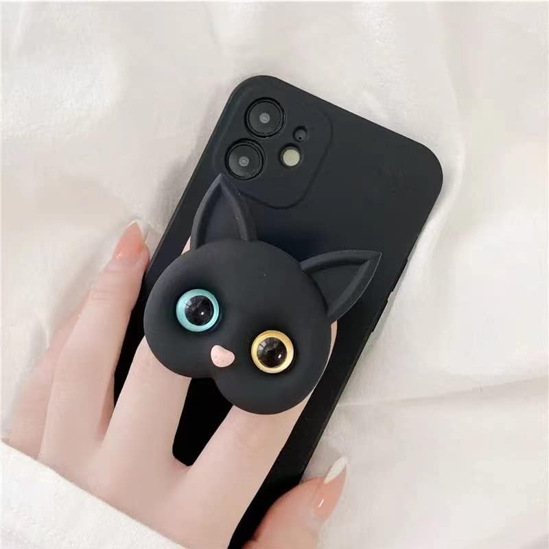 JCYUANI Cep Telefonu Halka Tutucu Genişletilmiş Braketli Cep Telefonu Tutucu Siyah Telefon Tutucu Sevimli Yavru Kedi