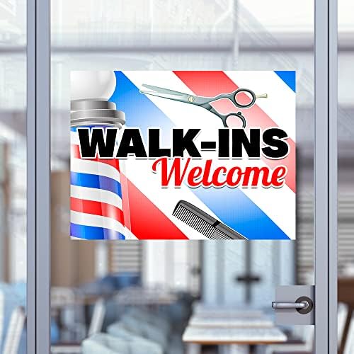 Walk-Ins Welcome-Barber (32 x 24) Delikli Çıkarılabilir Pencere Çıkartması