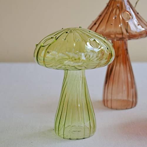 Hafhef Dekoratif Mantar Vazo, Narin Çiçek Vazo, Cottagecore Odası Dekor, Benzersiz Yeşil Cam Vazo için Ev / Mutfak
