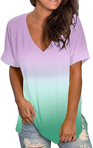 Kadın Kısa Kollu Gömlek Tops Moda Degrade Baskılı Slim Fit Tees Gömlek Ekip Boyun günlük t-Shirt Tunik Üstleri