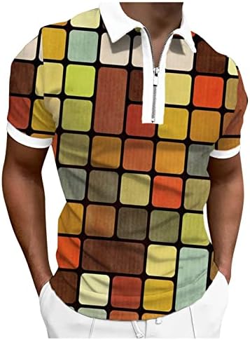 XXBR Fermuar Polo golf gömlekleri Mens için Yaz Kısa Kollu Geometrik Baskı Komik Grafik Rahat Tenis Üst Gömlek İş