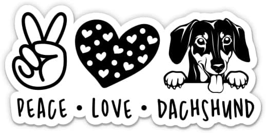 Barış Aşk Dachshund Sticker-3 laptop etiketi - Su Geçirmez Vinil Araba, Telefon, Su Şişesi - Dachshund Köpek Sevimli