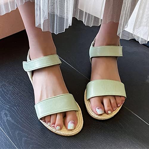 Metalik Sandalet Kadın Yaz Moda Katı Düz Tabanlı Yuvarlak Ayak Rahat Burnu açık Rahat Bayan Sandalet (Yeşil, 8.5)