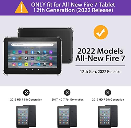 Kindle Fire 7 için Kılıf (2022 Sürümü - 12. Nesil), Fire 7 Tablet Kılıfı TPU, Kalın Köşeler Hafif İnce İnce Kauçuk