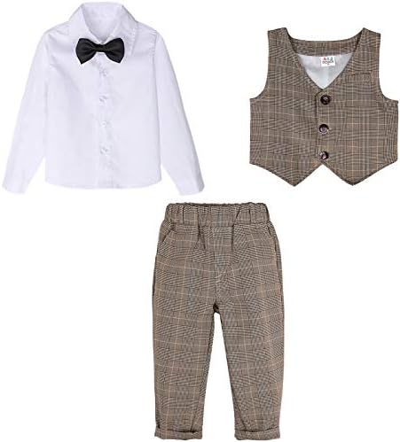 A & J tasarım Bebek Yürüyor Boys Beyefendi Takım Seti, 3 adet Kıyafetler Gömlek ve Yelek ve Pantolon