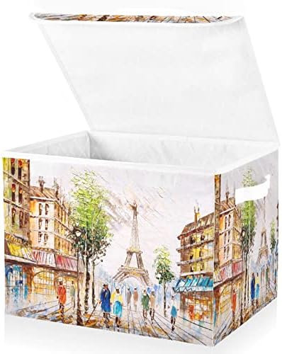 ınnewgogo Sokak Görünümü Paris eşya kutuları Düzenlemek için Kapaklı saklama kutusu Kolları ile Oxford kıyafet depolama