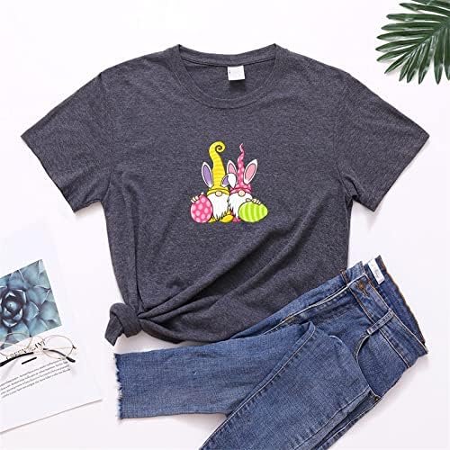 Paskalya Tshirt Kadınlar için Mutlu Gömlek Sevimli Tavşan Gömlek Ekip Boyun Kısa Kollu Komik Renkli Baskı Mektup