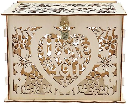 Joyzan DIY Ahşap evlilik davetiyesi Kutusu, rustik Çar Hediye Para kutu tutucu Kilitli İçi Boş Zarf Ahşap Gölge Kutuları