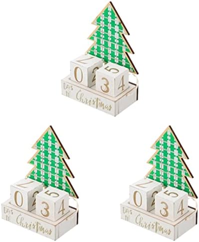 Toyvıan 3 adet Tatil Blok Ağacı Advent Süslemeler Süslemeleri Ev Süsler Takvim Dekoratif Vitrin Ahşap Süs Masa Dekorasyon