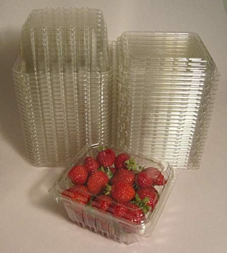Meyveler, Çeri Domatesler ve Diğer Küçük Ürünler için Plastik Kapaklı Kaplar - 1 Pint Boyutunda (50'li Paket)