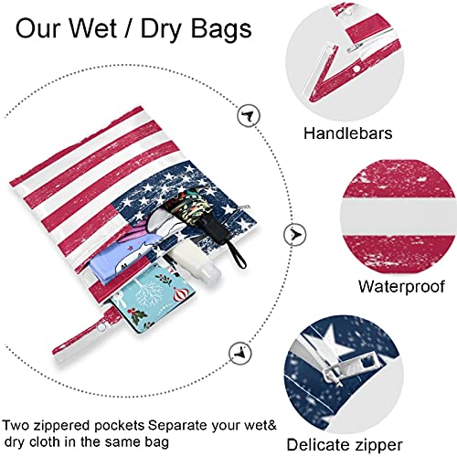visesunny Amerikan Bayrağı klasik tarzı fermuarlı cepli 2 adet ıslak çanta Yıkanabilir kullanımlık Seyahat için geniş,