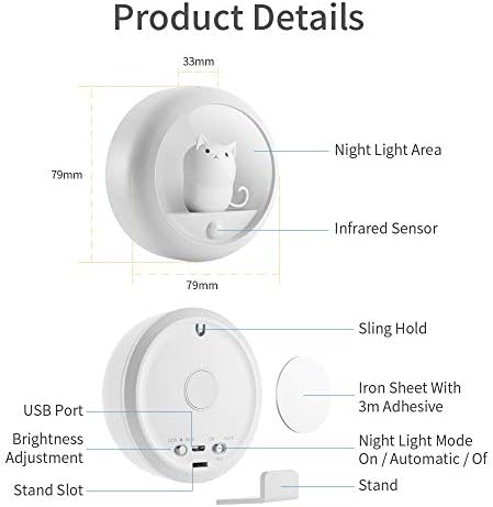Hareket Sensörü Gece Lambası, Sıcak beyaz USB şarj Edilebilir başucu lambası, Dolap yatak odası Banyo merdivenleri