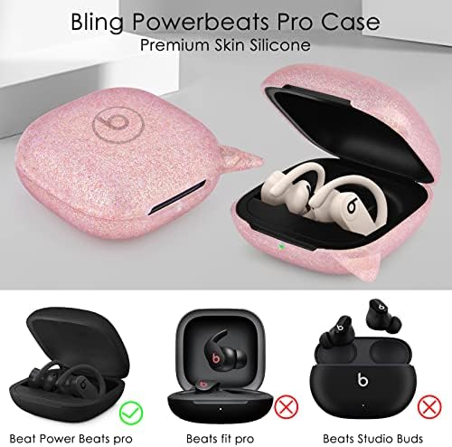 VISOOM Bling Powerbeats Pro Kılıf Kapak, silikon Powerbeats Pro Powerbeats Pro için Glitter Anahtarlık ile Kadınlar