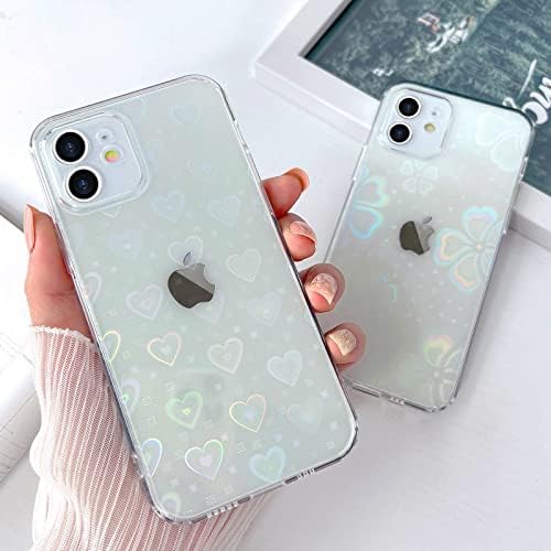 Urarssa iPhone 12 Kılıf ile Uyumlu Sevimli Kristal Berraklığında Lazer Bling Glitter Çiçek Desen Tasarımı ile Kadınlar