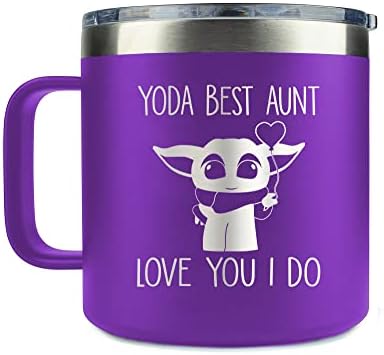 WellEtch Yoda Şimdiye Kadarki En İyi Teyze Yalıtımlı Kahve Kupası-Yeğen/Yeğenden Teyze Hediyeleri-Anneler Günü, Doğum