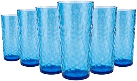 KOXİN-KARLU Karışık Drinkware 21-ons Plastik Bardak Akrilik Gözlük ile Dövülmüş Tasarım, 6 set Mavi