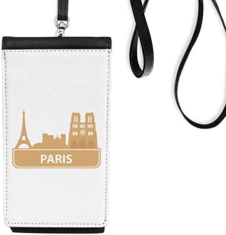 Paris Fransız Sarı Landmark Desen Telefon Cüzdan çanta Asılı Cep Kılıfı Siyah Cep