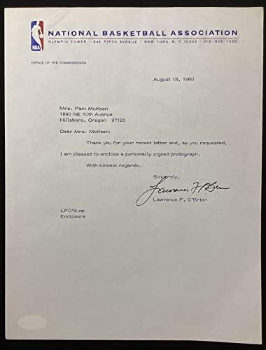 Larry OBrien İmzalı Mektup Basketbol Komiseri İmza Talebi Kupa JSA-NBA İmzaları Kesti