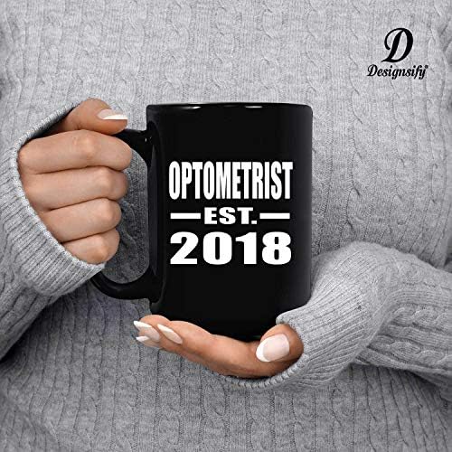 Designsify Optometristi est'yi Kurdu. 2018, Kolu ile 15 oz Siyah Kahve Kupa Seramik Çay Bardağı Drinkware, hediyeler