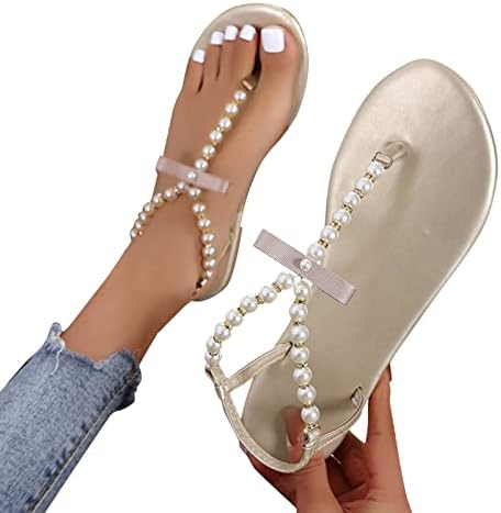 Terlik Slaytlar Kadınlar Bayanlar için Moda Yaz Şerit İnci Flip Flop Dış Düz Rahat Sandalet Ayakkabı