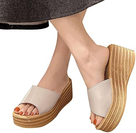 Moda Yaz Kadın Sandalet Kama Topuk Orta Topuk Kalın Taban Düz Renk Üzerinde Kayma Hafif Rahat Flip Flop Sandalet
