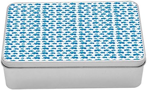 Ambesonne Hayvan Metal Kutu, Desen Teması Mavi Renk Hayvanlar Yatay Desen, Çok Amaçlı Dikdörtgen Teneke Kutu Kapaklı