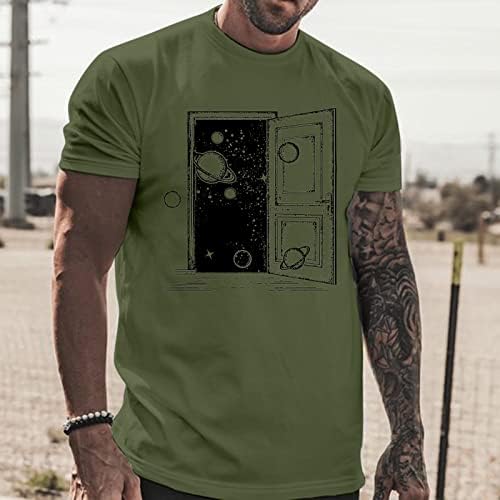 XXBR Erkek Yaz Kısa Kollu T-Shirt Vintage Komik Uzay Kapı Baskı Crewneck Tops Spor Egzersiz Casual Tees Gömlek