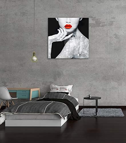Kırmızı Dudak Kadın duvar sanat dekoru Siyah ve Beyaz Modern Sanat Tuval Boyama Baskılar Resimleri Ev Dekor Oturma