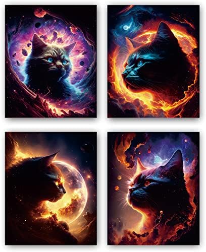 TANXM Kedi Sanat Baskılar, Kozmik Kedi sanat posterleri, büyük Kediler Gece Gökyüzü Fantezi Yıldızlı Ev ve Oturma