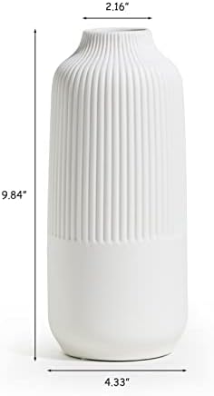 TCIUXYQ Beyaz Seramik Vazo Dekoratif Minimalist Modern Nervürlü Vazolar 10 Uzun Boylu Pampas Çim, Ev Aksan, Mutfak,
