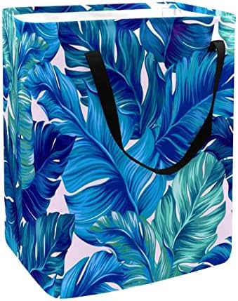 Mavi Suluboya Tropikal Palmiye Yaprakları Baskı Katlanabilir Çamaşır Sepeti, 60L Su Geçirmez çamaşır sepetleri Çamaşır