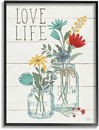 Stupell Industries Aşk Hayatı Duyguları Mavi Sarı Çiçek Açan Çiçekler Çiçeği Kavanozu, Tasarım Janelle Penner